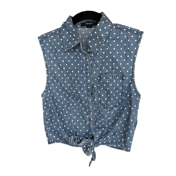 Forever 21 Tops - Polka Dot Denim Vest Top
